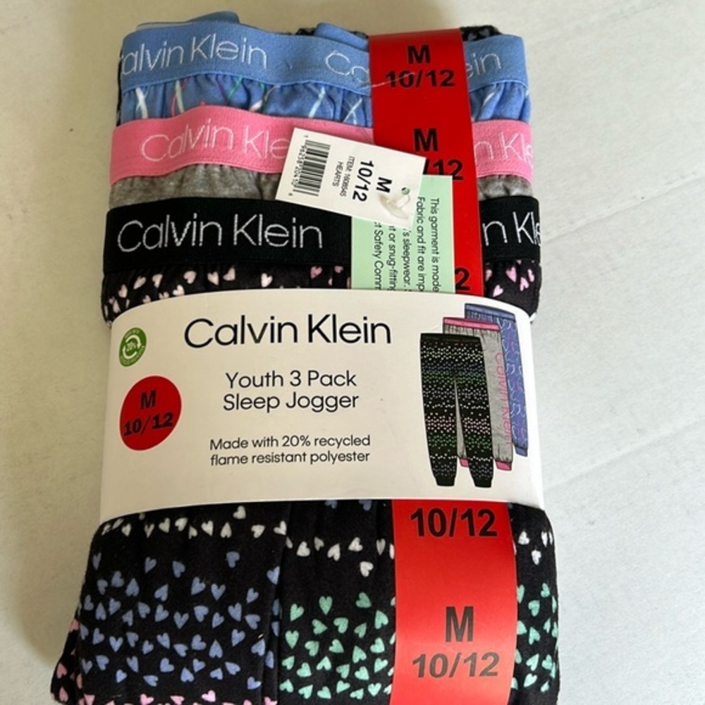 Calvin Klein Youth 3 Pack Sleep Jogger Hearts Pajama Pants Black Blue Grey 10/12